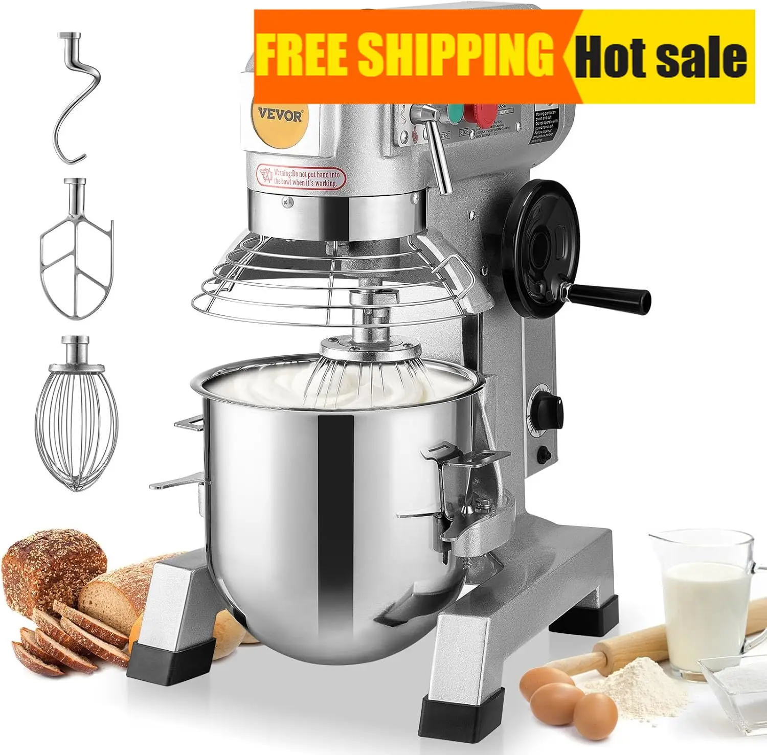

Commercial Food Mixer 20Qt Commercial Mixer with Timing Function 750W Stainless Steel Bowl Heavy Duty Electric Food Mixer