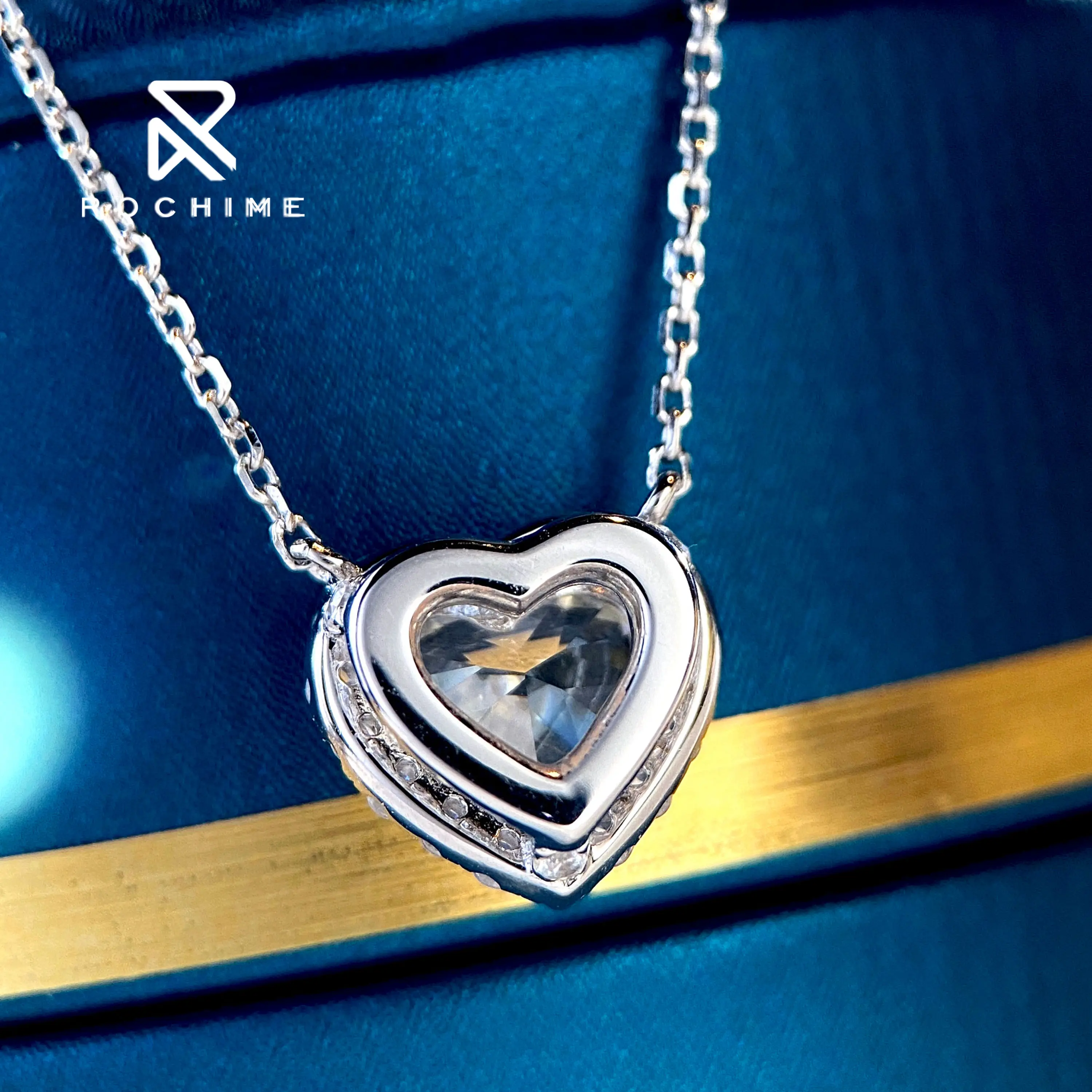 Rochime-collar con colgante de corazón para mujer, joyería de circonita 5a chapada en oro y plata S925, Halo dulce