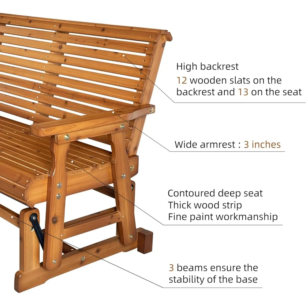 Drewniany fotel ogrodowy z wysokim oparciem i głębokim, wyprofilowanym siedziskiem, lite drewno jodłowe, 2-osobowy, wytrzymały, udźwig 360 kg, 120 cm (brązowy PU)