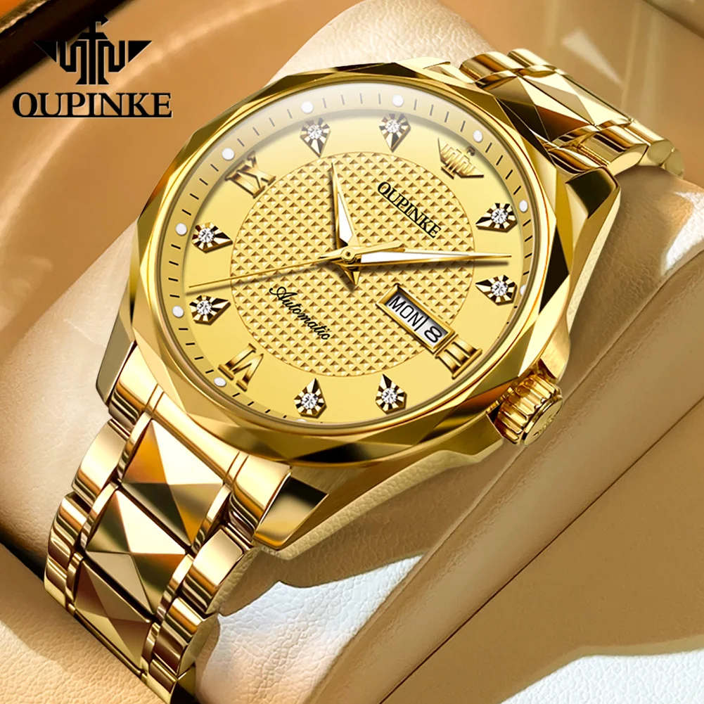 

OUPINKE 3243 Мужские часы высокого качества Автоматические механические часы 50 м Водонепроницаемые часы с датой дня для мужчин Вольфрамовая сталь Reloj