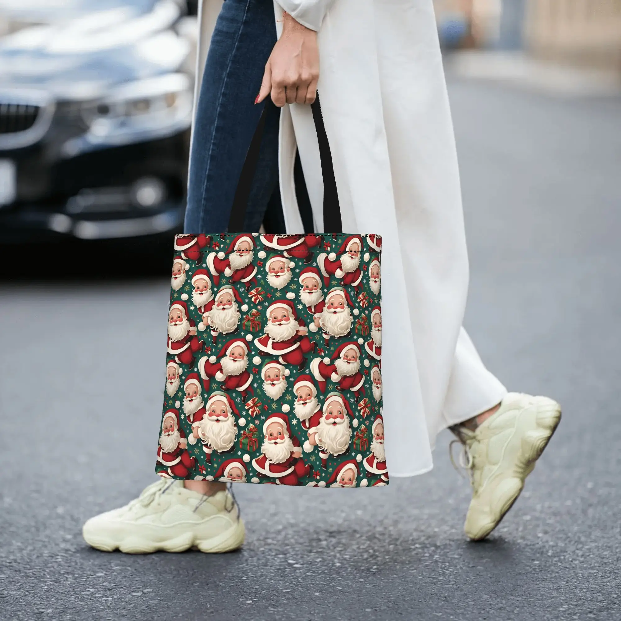 Customized Christmas Design Pattern Women's Bag Shopping Bag Reusable Double Sided Canvas Tote Bag Shoulder  Handbag