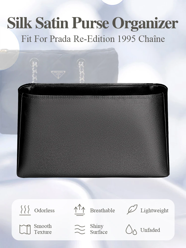 Silk Satin Purse Organizer Insert Fit for Prada Re-Edition 1995 Chaîne Parachute Handbag Smooth Inner Liner Bag Inside Storage