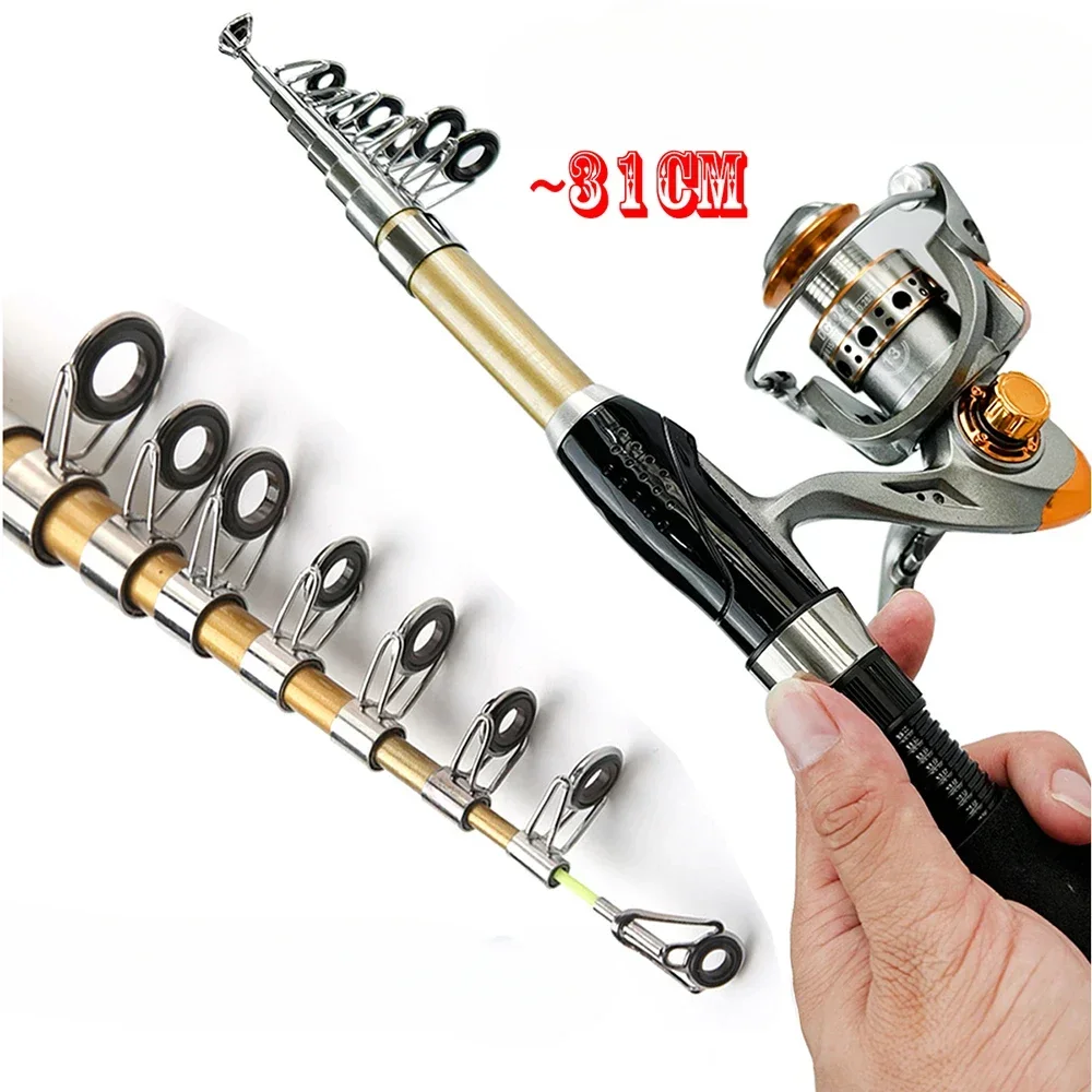 

Telescopic Fishing Sea Rod Spinning Reel Saltwater Freshwater Professional Fishing Kit Spinning Rods And Reels Combo 1.5m-2.1m