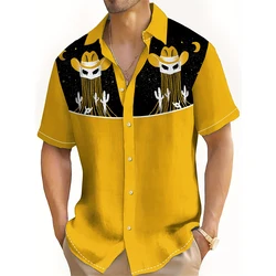 Yellow Shirt Western Alien Denim Print Men's Casual Short Sleeve Shirt Men's Shirt Trendy Oversized Men's T-Shirt