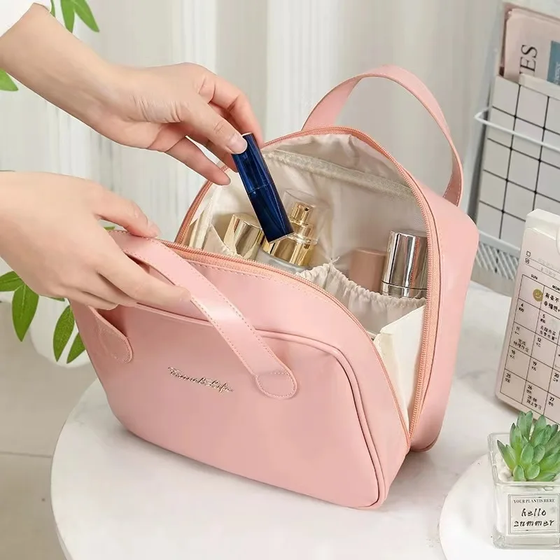 Nuova borsa cosmetica impermeabile in Pu borsa da viaggio di grande capacità Organizer da viaggio borsa da toilette portatile con cerniera per donna