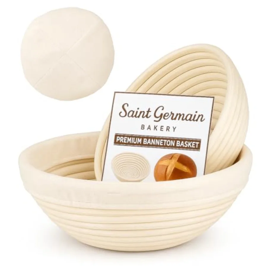

Premium Round Bread Banneton Basket with Liner Set of 2 9" Round Baskets