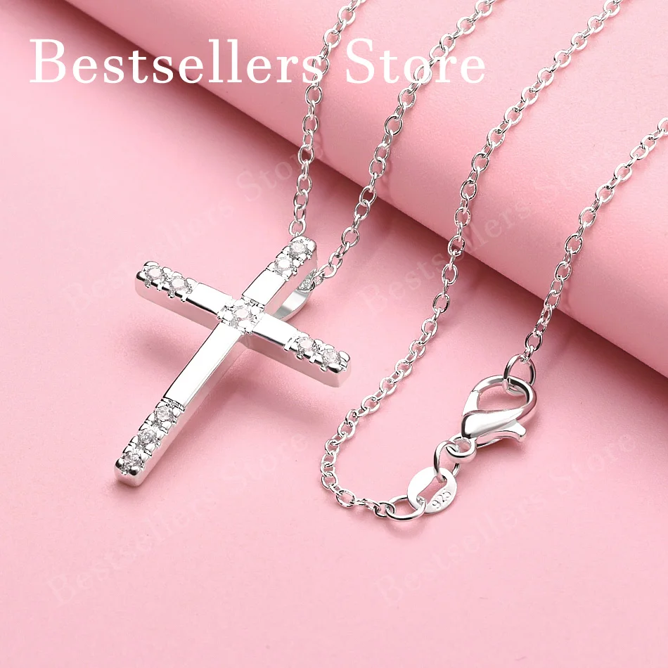 925 sterling silver 16-30 inch exquisite cross pendant necklace, women's fashion jewelry gift, wedding accessories