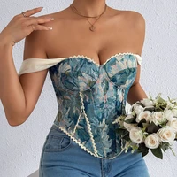 American Retro Print Fishbone Camisole Female Strap Lace Spliced Slim Crop Top 2026 Streetwear Floral Vintage Beach Tank Top - Image 4