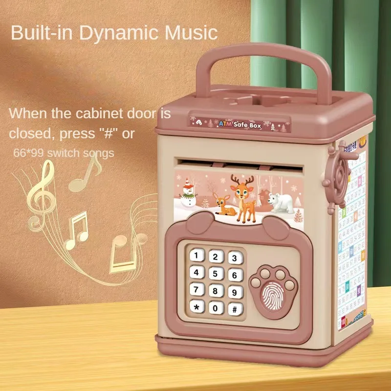 Money Box with Fingerprint Piggy Bank Electronic ATM Savings Box for Coins Cash Safe Large Coin Bank Password Lock for Children