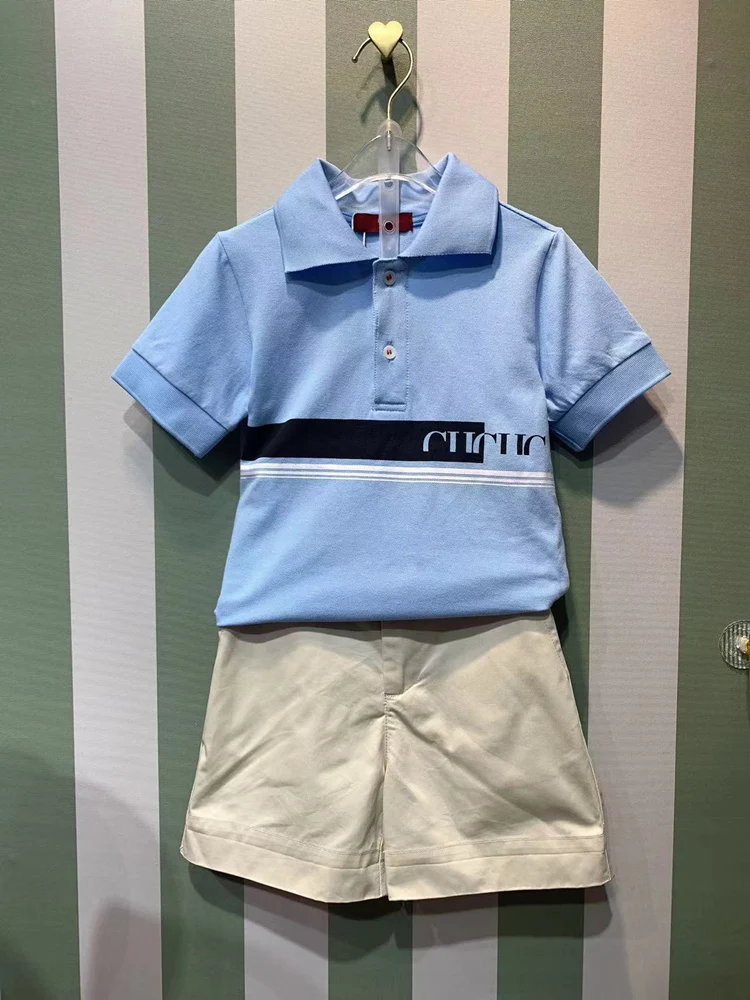 

Boys Summer Clothes Designer Kids POLO shirt Sets Casual Trend Stripe Letter Print Short sleeved Top Shorts 2Pcs Children Outfit