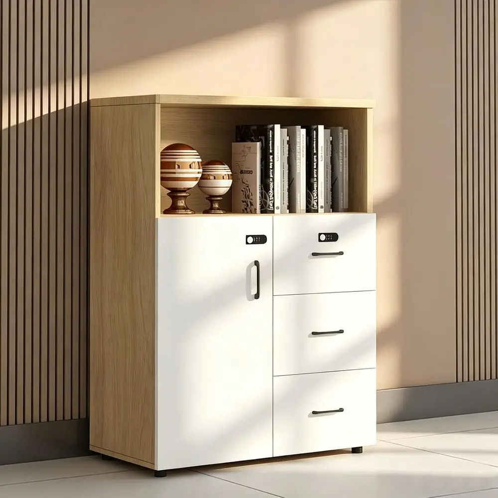 

Secure Wooden Lateral File Cabinet for A4 Documents with 3 Drawers and Printer Shelf