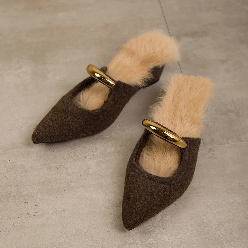 النساء أشار تو رقيق النعال الشقق البغال أحذية مصمم Slingback أحذية 2025 الشتاء مثير الوجه يتخبط قصيرة أفخم Zapatos #5