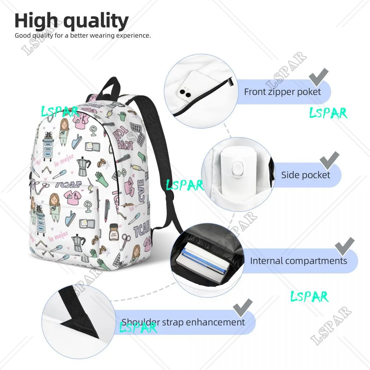 Doctor Nurse Enfermera En Apuros Backpack for Men Women Fashion High School Hiking Travel Daypack College Shoulder Bag Outdoor