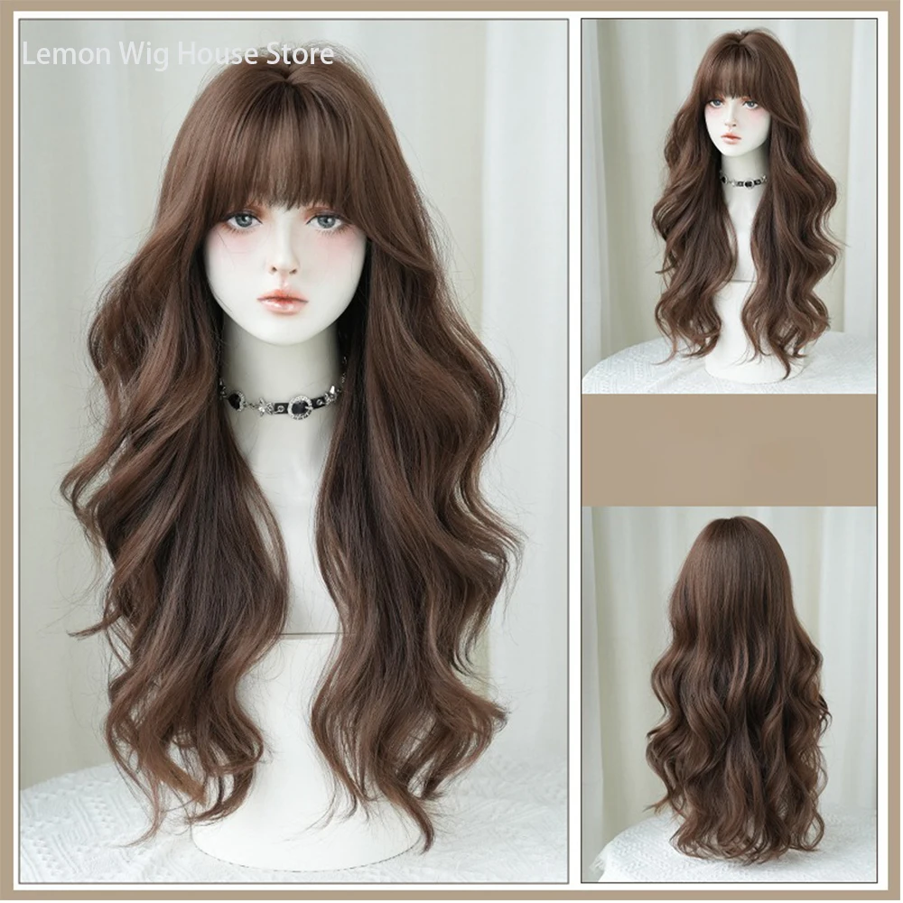 

Модный длинный кудрявый синтетический парик с челкой, многослойный, высокой плотности, для женщин, на каждый день, для вечеринок, волнистые волосы, парик в стиле Лолита, термостойкий