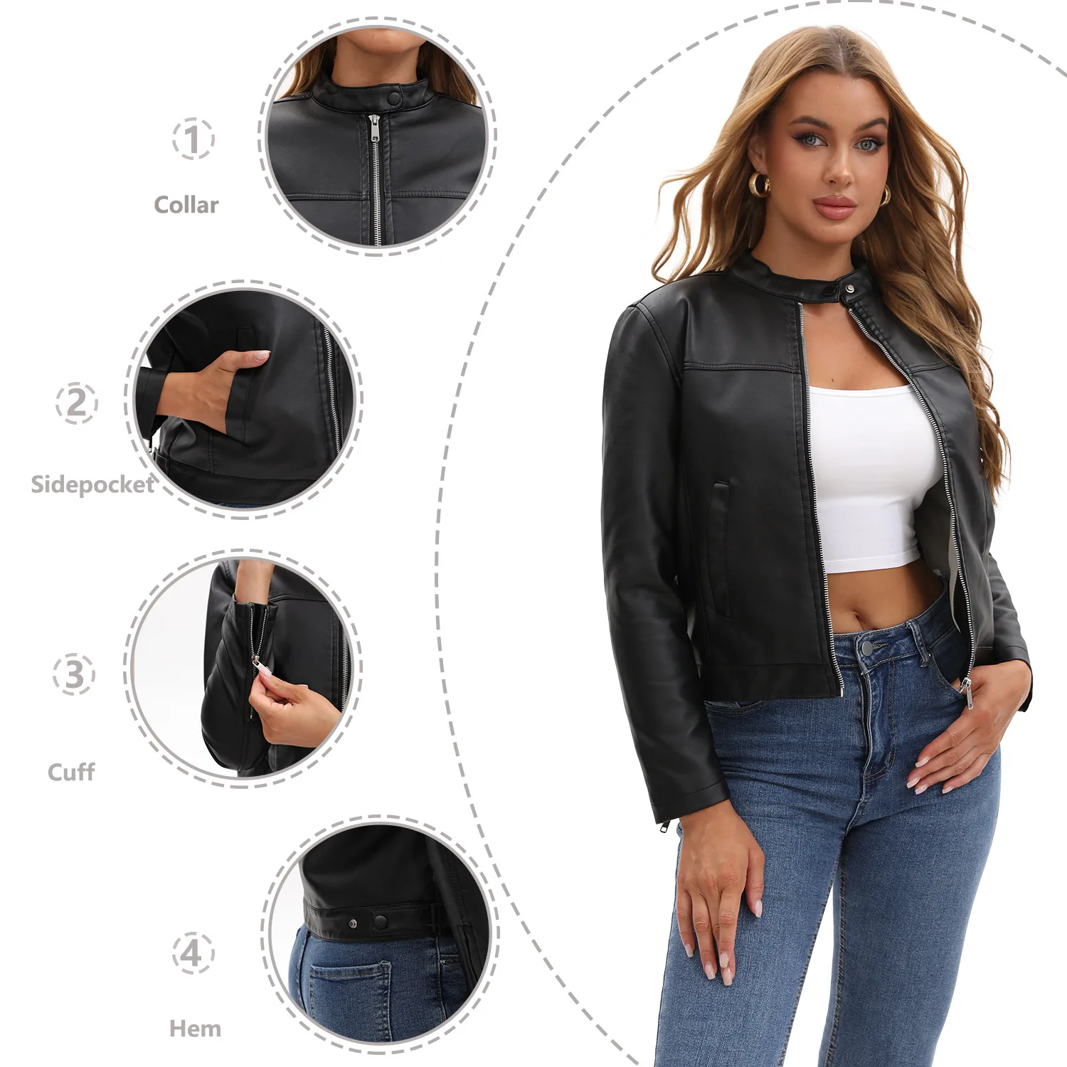 Women Coats Faux Leather Jackets Stand Collar Pu Coat Work Y2k Punk Streetwear Jacket Zipper Casual Outerwear Autumn Winter