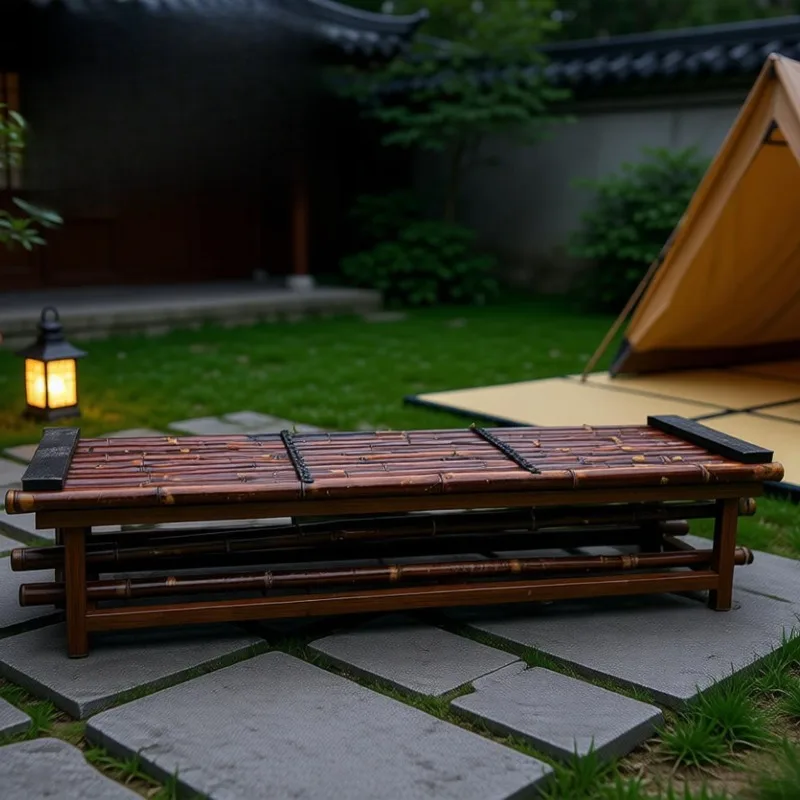 Bamboo bench, creative retro double leisure chair, hotel homestay outdoor park bamboo installation art customization