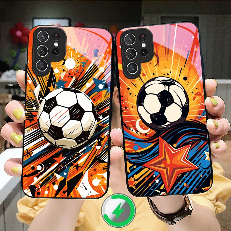 Retro football theme Suitable For Samsung Galaxy S25 Ultra S20 FE S21 S22+ S23 Plus S24 S26 Edge magnetism Glass Phone Casee