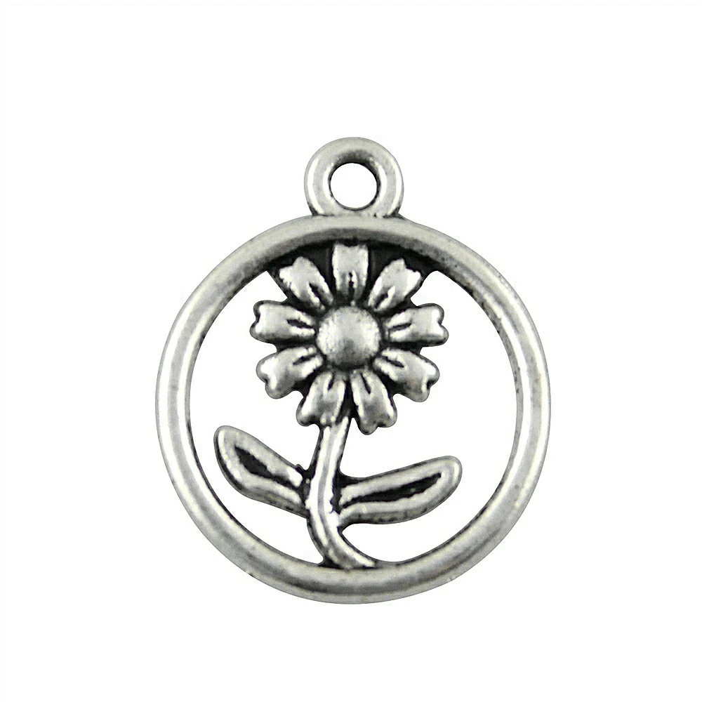 20pcs/lot 17x21mm Flower Charms For Jewelry Making Antique Silver Color 0.67x0.83inch