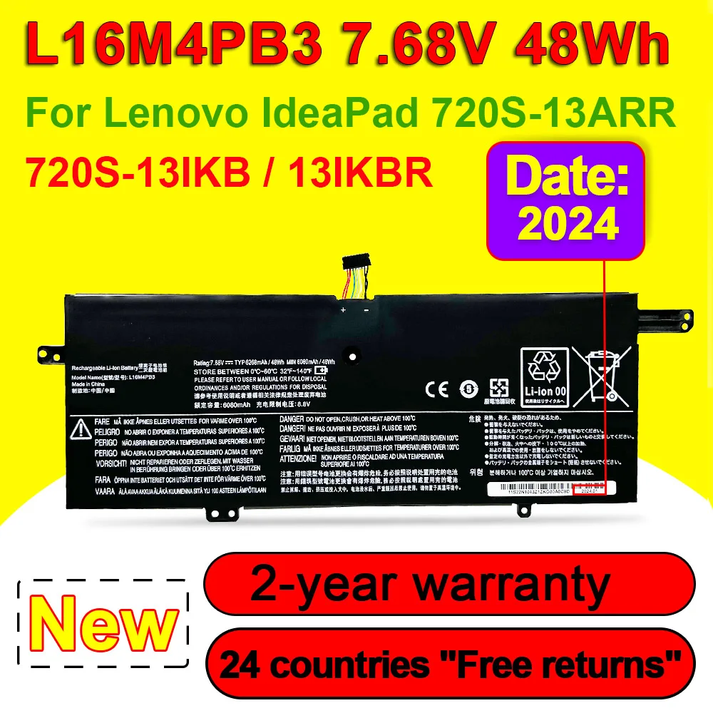 

L16M4PB3 For Lenovo IdeaPad 720S-13ARR 720S-13IKB 720S-13IKBR Series L16C4PB3 L16L4PB3 Laptop Battery 7.68V 48Wh High Quality