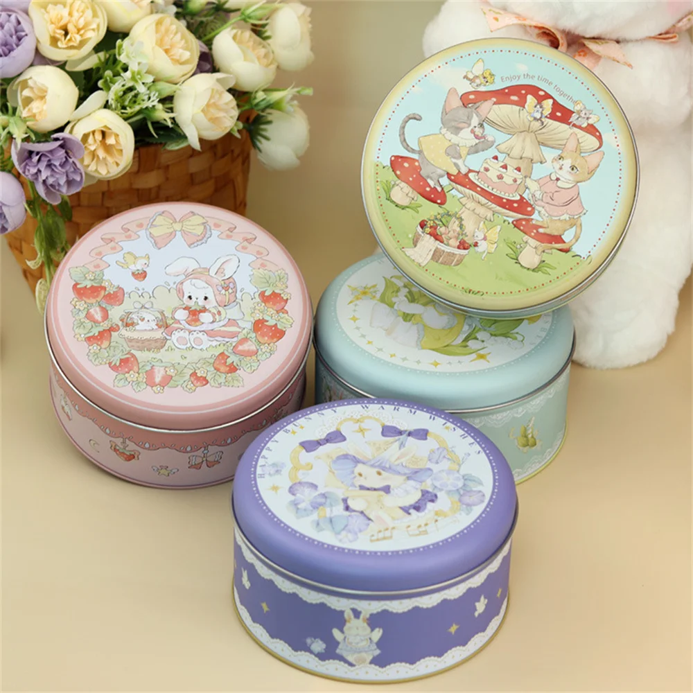 1pcs Cartoon Rabbit Storage Box Empty Iron Box Large Round Tin Box for Candy Baking Cookies Packaging Kitchen Storage Container