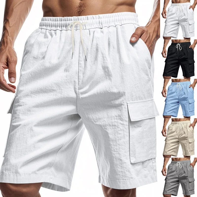 

Men's Summer Breathable Loose Sports Shorts Beach Style Five Pockets Casual Beach Length Three-acetate Fiber Plain Weave
