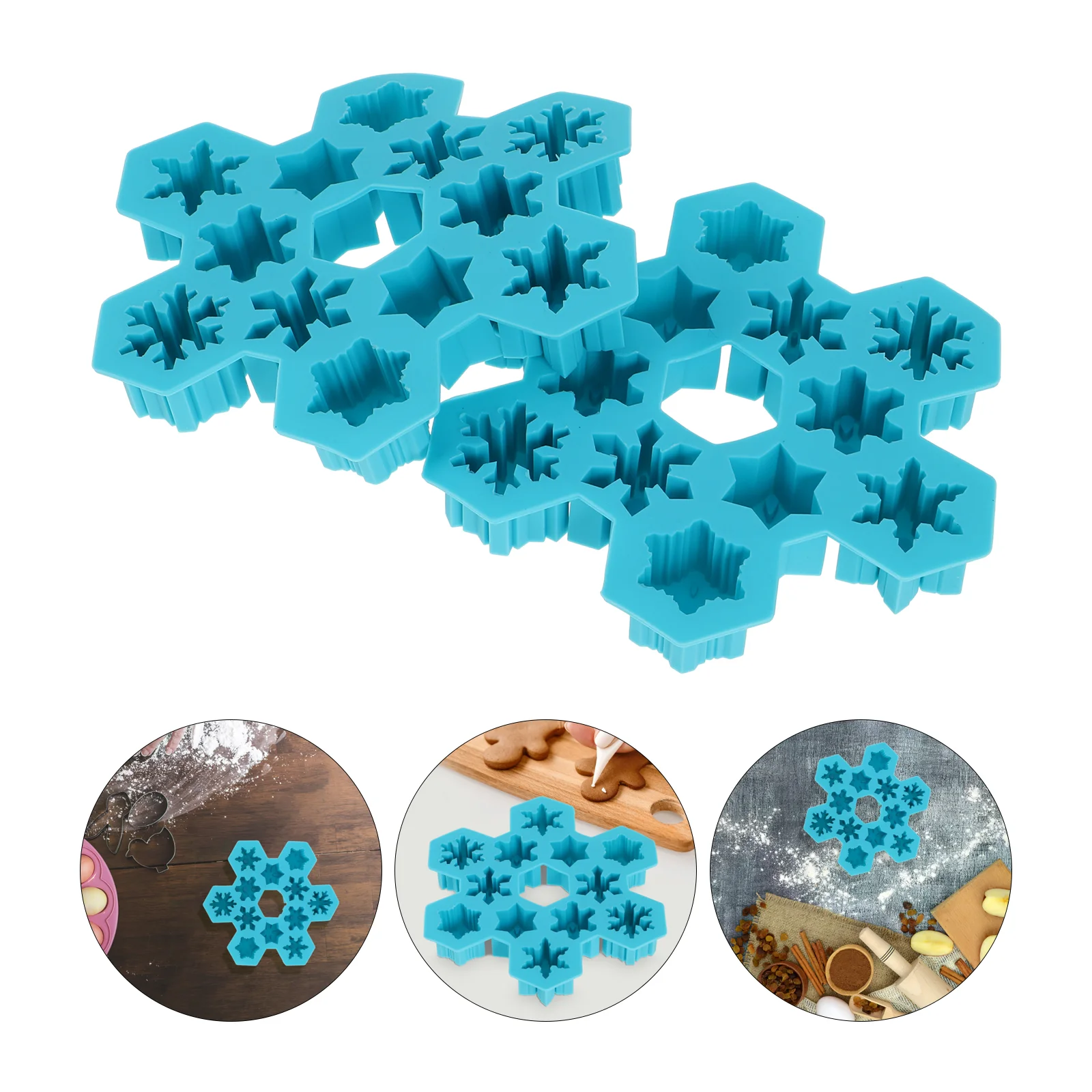 

2 Pcs 12 Grids Silicone Ice Cube Trays Snowflake Shaped Chocolate DIY Mould Cupcake Dessert Baking Mold (Sky-blue)