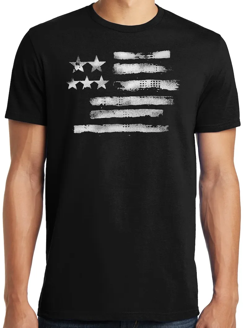 PubliciTeeZ Big and Tall King Size Patriotic Distressed White Flag T-Shirt