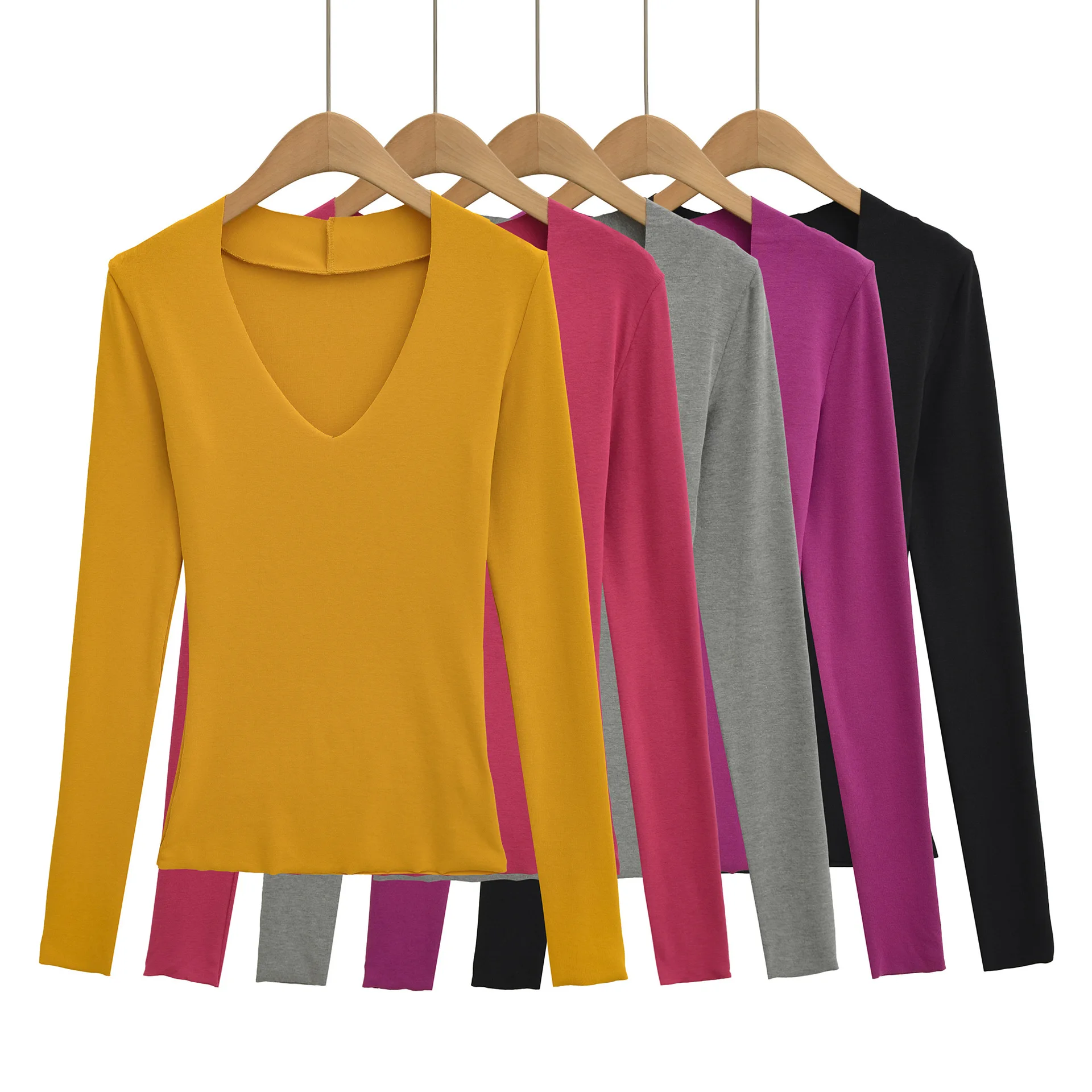 

Sexy Deep V-Neck Long Sleeve Top for Women New Autumn Slim Fit Ruched Slimming High-Waisted Base Shirt VM8L