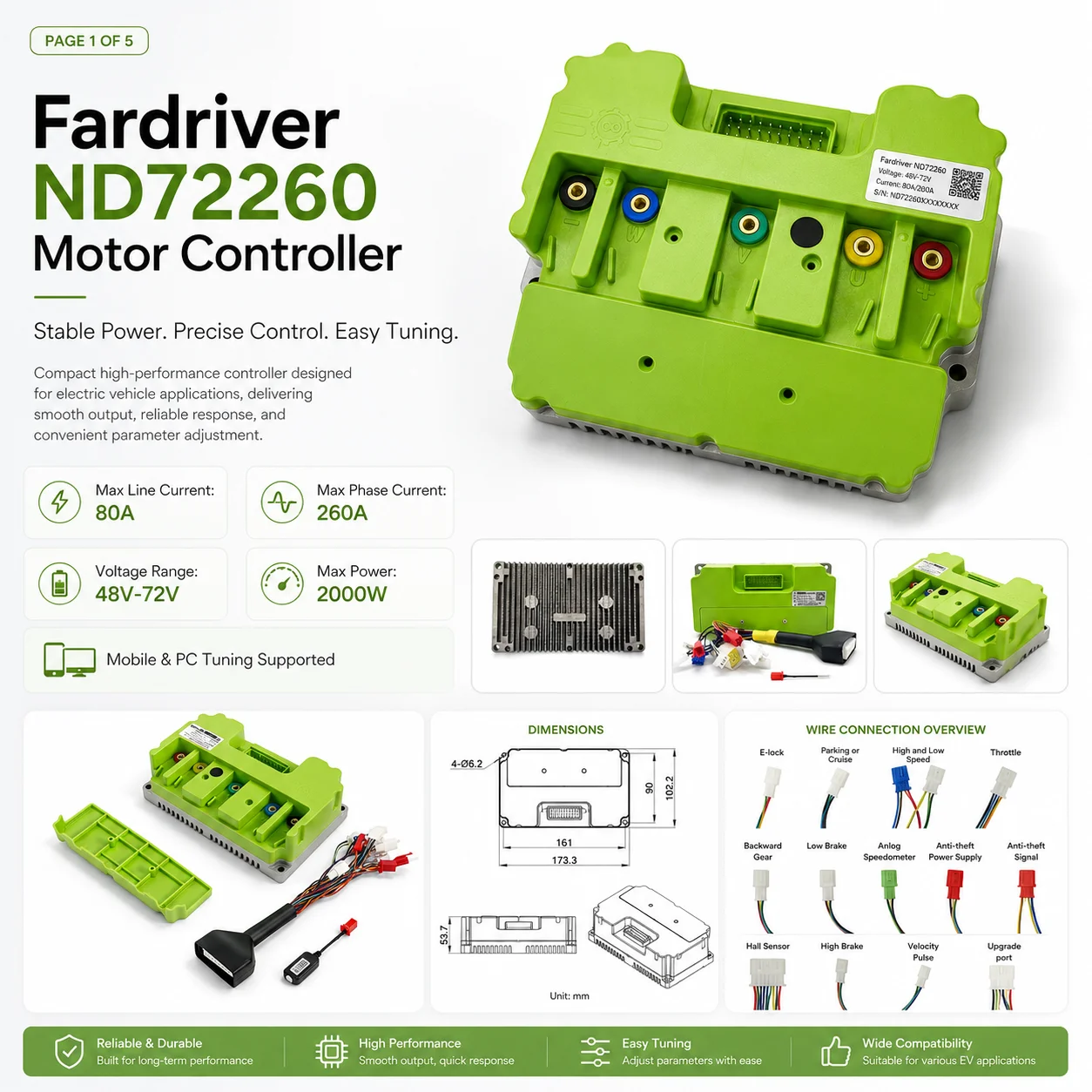 Fardriver ND72260 80A/260A with BT Intelligent  Programmable Sine Wave Controller