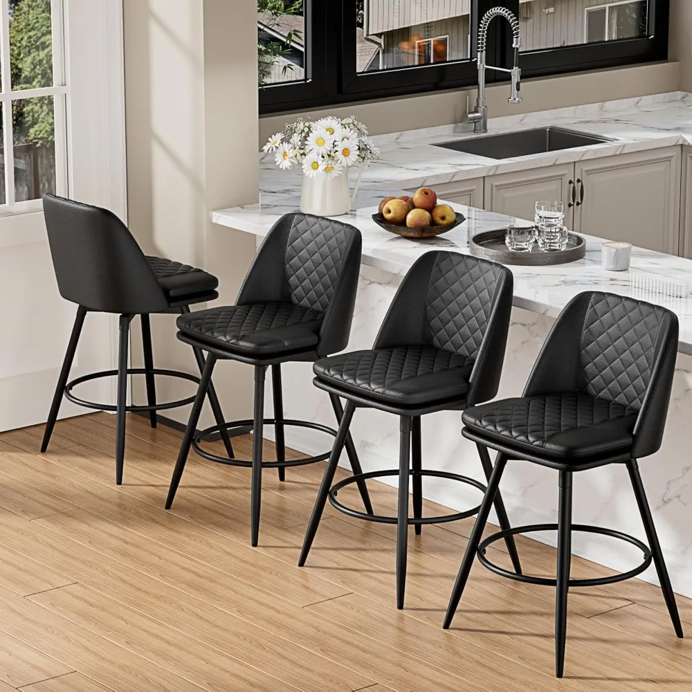 

26 inch Bar Stools Set of 4, 360° Swivel Counter Height Barstools with Back, Double-Layer Upholstered Faux Leather Modern Bar Ch