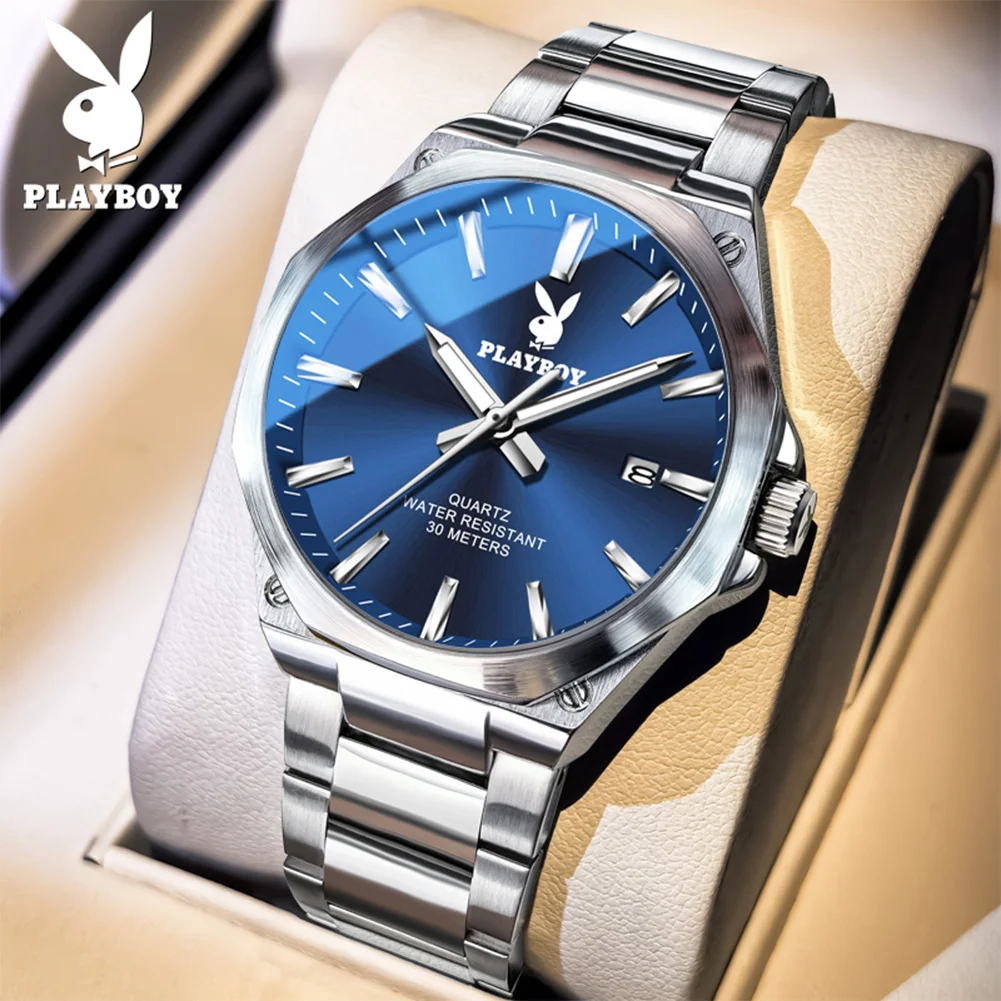 

Мужские часы PLAYBOY 3123, оригинальные кварцевые часы с хронографом и датой, водонепроницаемые светящиеся часы из нержавеющей стали, лучшие часы класса люкс