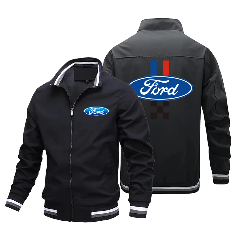 2024 new fashionable and versatile casual men\'s top jacket rinted custom locomotive Ford logo motorcycle