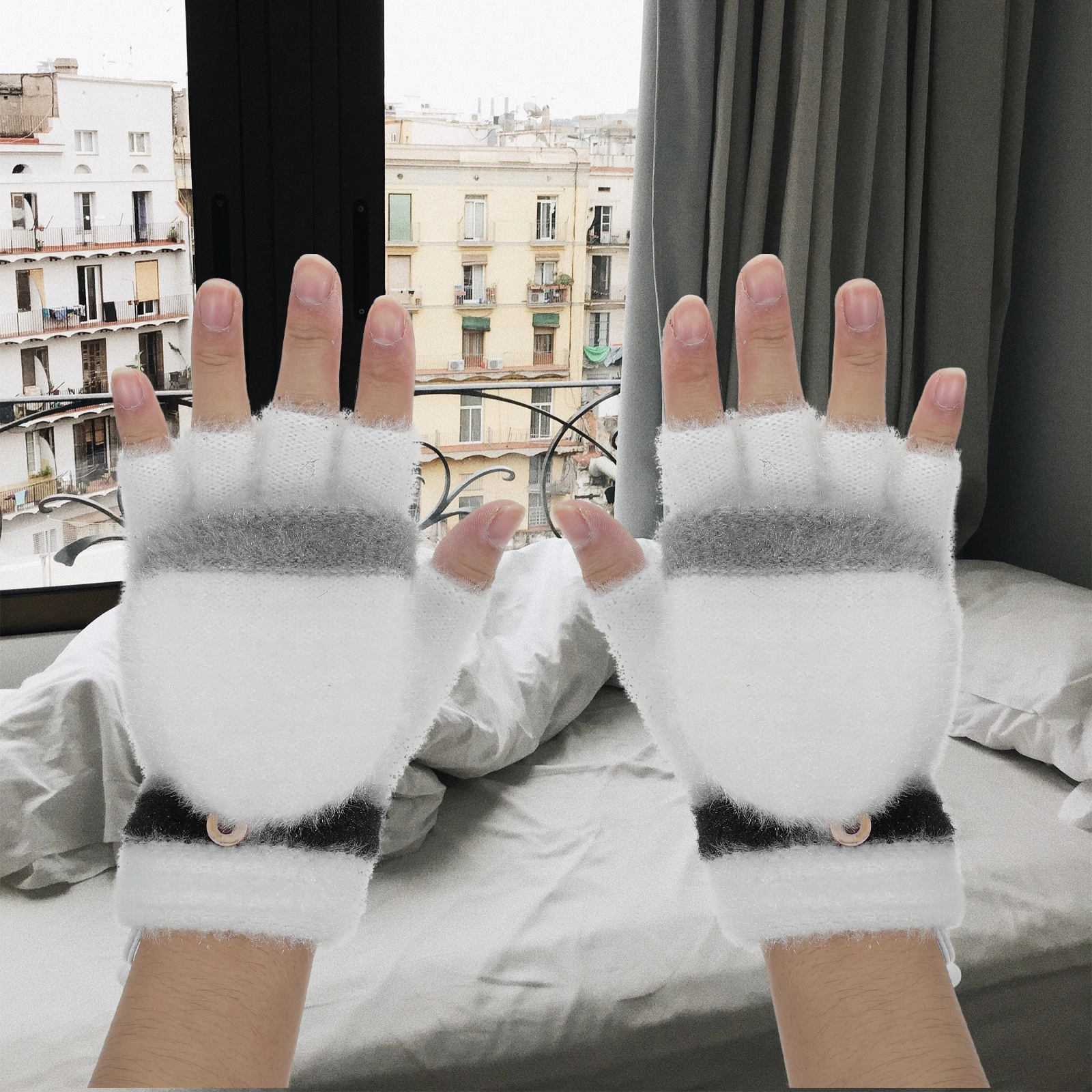 

USB Heated Double sided Warm Winter Outdoor Cycling Skiing Gloves White Thermal Windproof H Warmers Electric Gloves