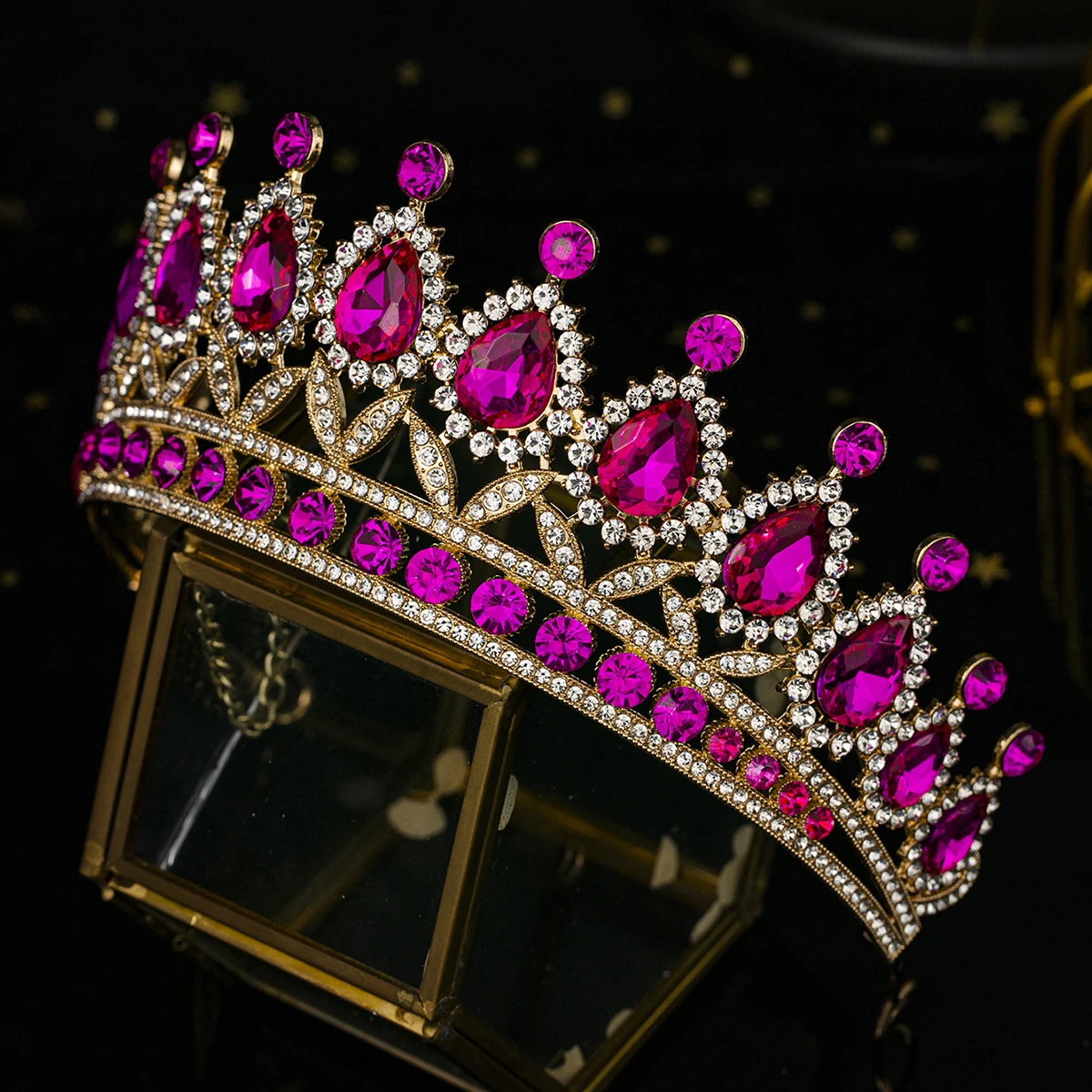 الوردي الأميرة على غرار تاج كلاسيكي Waterdrop الغلاف الجوي كريستال العصابات الشعر المرأة هيربيسي الزفاف إكسسوارات الشعر مجوهرات