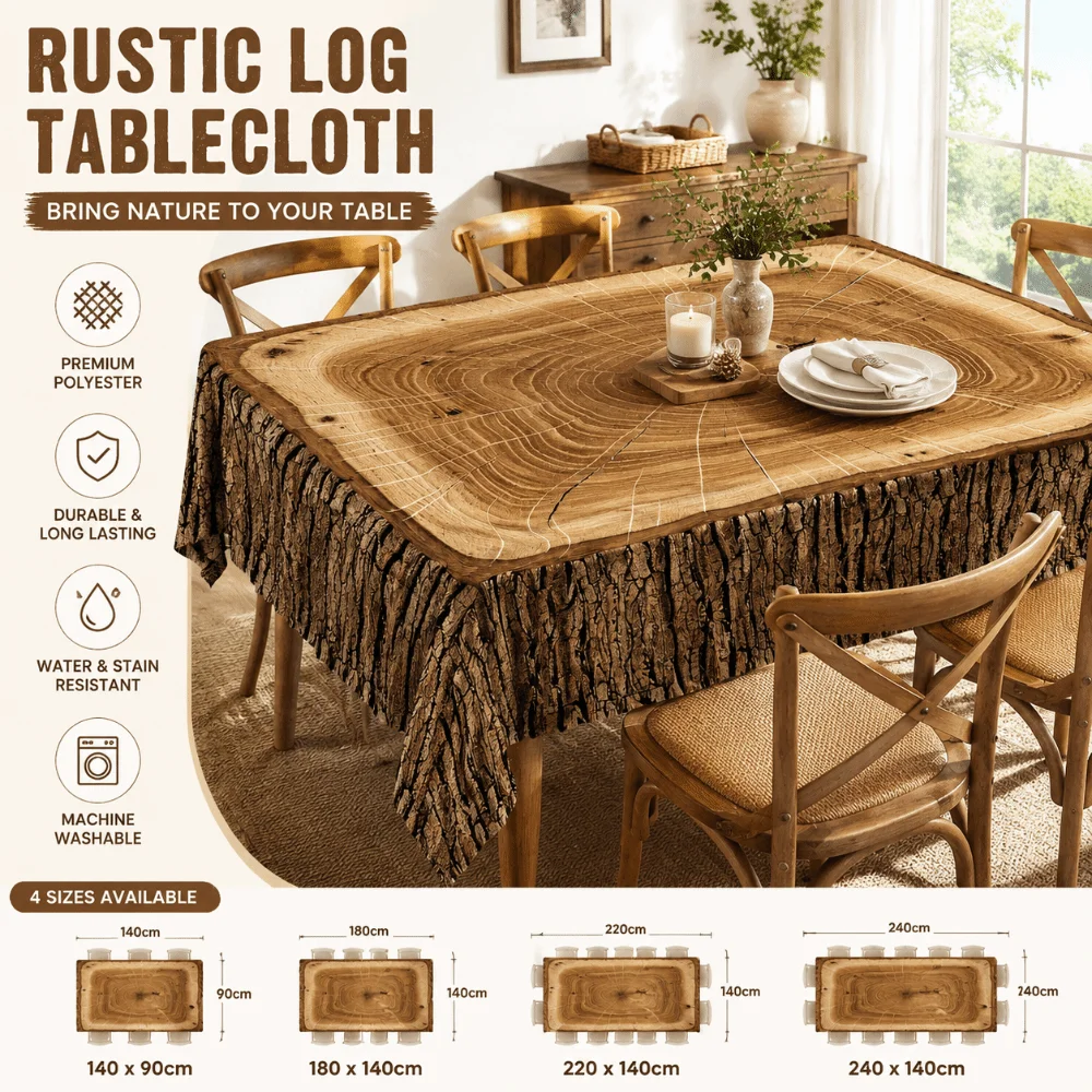 Rustic Log Pattern Rectangular Tablecloth Wood Grain Printed Washable Polyester Table Cloth Universal Table Cover Hotel Banquet