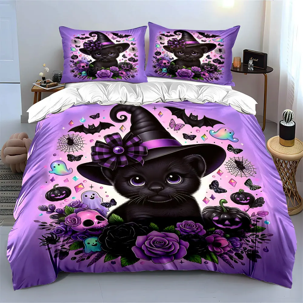 

"Halloween Witch Theme Decoration Set" kid's and adults' bedroom decor, Exquisite three-piece bedding set gift