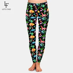 Letsfind 3d dos desenhos animados dinossauros impressão digital mulheres de cintura alta leggings moda aptidão elástica leggings completos