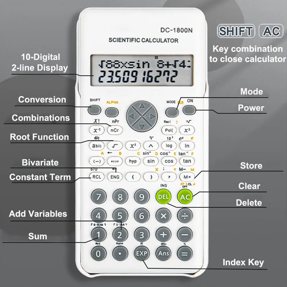 240 وظيفة آلة حاسبة علمية هندسية 2-Line 10-Digital Standard Function آلة حاسبة متعددة الوظائف #5