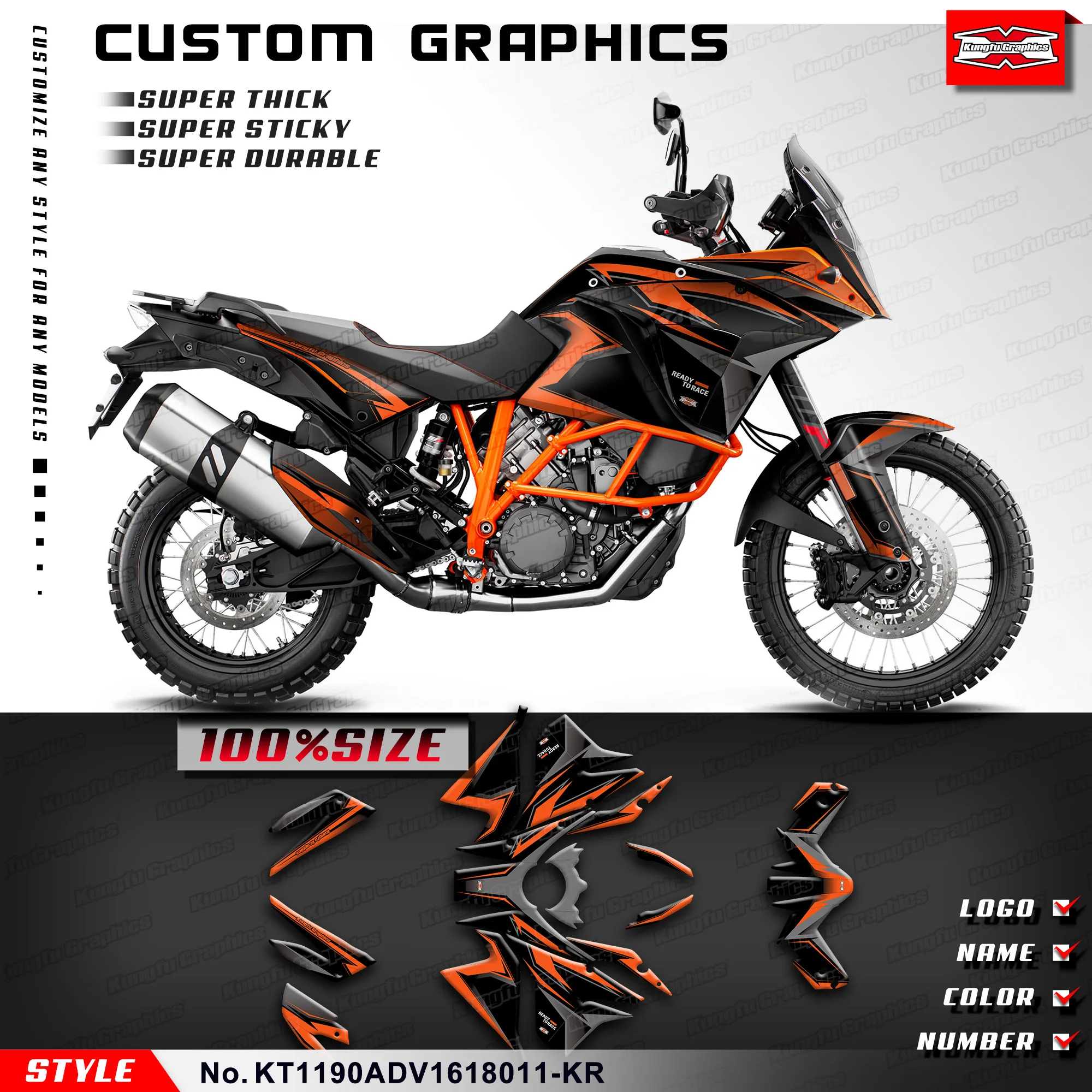 KUNGFU GRAPHICS Racing Sticker Motorcycle Decal for KTM 1050 1090 ADV 1190 Adventure 2016 2017 2018, Shield, KT1190ADV1618011-KR