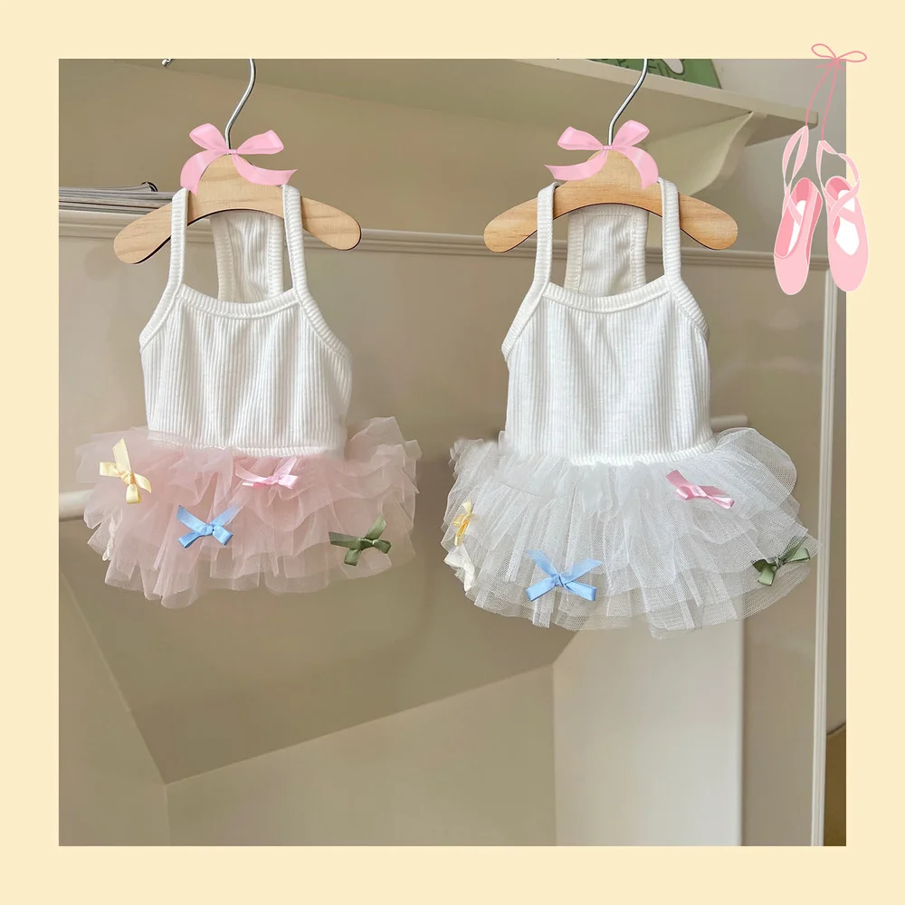 Ins Bow Ballerina Skirt Suspenders Spring and Summer Pet Cat Dog Girl Cute Tutu Skirt Maltese Bichon Small Dog Dress Pet Tutu