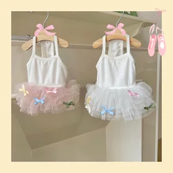 Ins Bow Ballerina Skirt Suspenders Spring and Summer Pet Cat Dog Girl Cute Tutu Skirt Maltese Bichon Small Dog Dress Pet Tutu