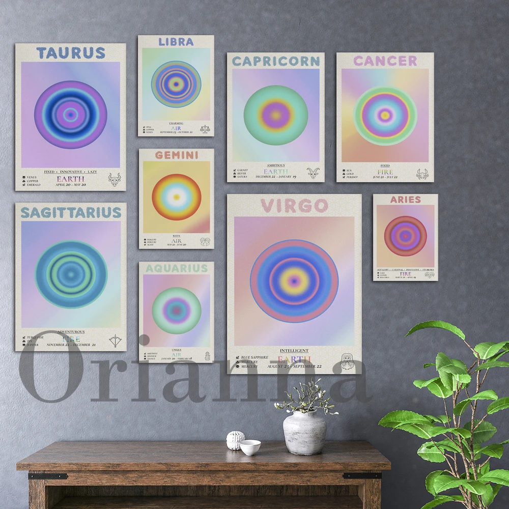 Zodiac Aura Gradient Astrology Poster Gemini Scorpio Leo Cancer Libra Pisces Virgo Sagittarius Capricorn Taurus Aries Aquarius