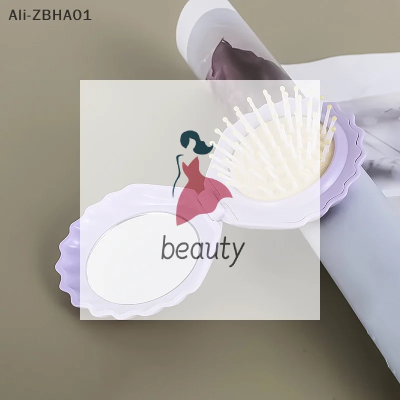 

Портативная массажная складная расческа, мини-расческа в форме ракушек со складным зеркалом, дорожная женская щетка для волос для девочек, инструменты для укладки волос