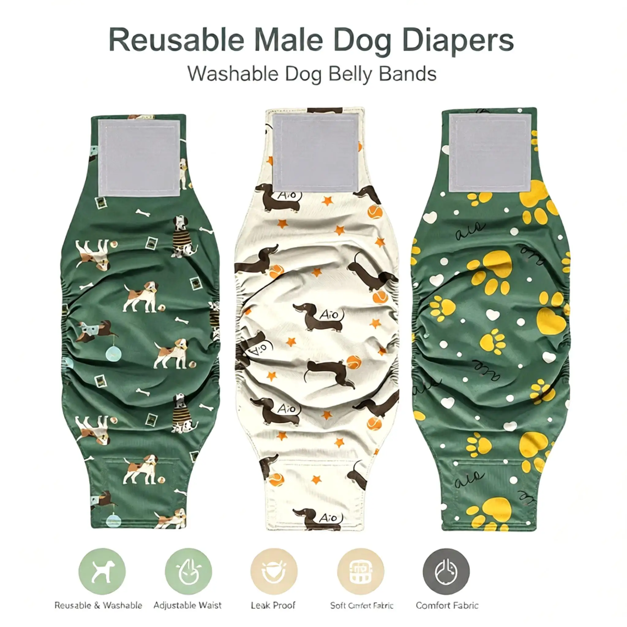 Male Dog Diapers Renewable Fabric Washable Male Dog Cloth Diapers - RPET Eco - Friendly, Custom Pet Courtesy Physiological Pants