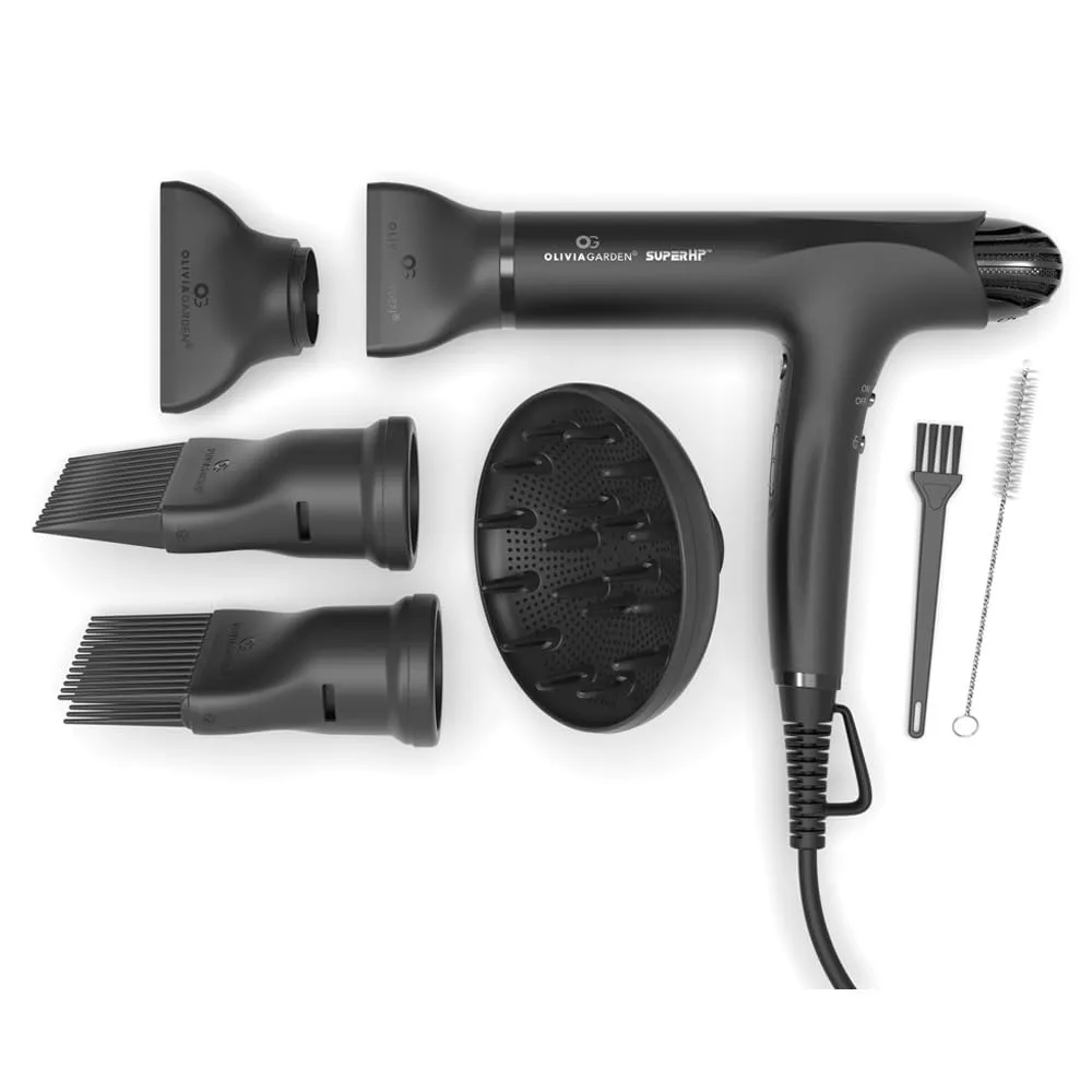 SuperHP High Performance Professional Hair Dryer 1875 Watts Brushless Motor, Lightweight, Quiet and Powerful with 4 attachments