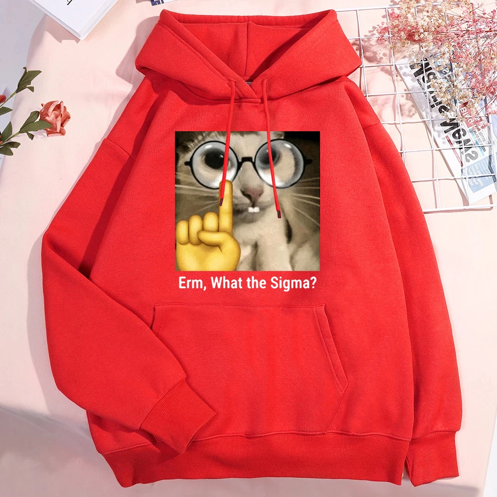 New Fashion Women'S Men's Hooded Autumn And Winter Fleece Hoodies/Sweater Casual Cat Erm What The Sigma Printed Sweatshirt Top