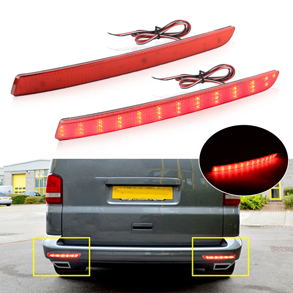 2Pcs OEM# 7E0945105 LED Rear Bumper Reflector Brake Light Lamp For VW T5 Transporter Caravelle Multivan (Facelifted) 2012-2016