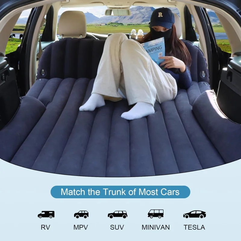 

Thick Flocked SUV Air Mattress with Built in Pump and Pillow Leakproof Comfortable Bed for Car Camping Road Travel