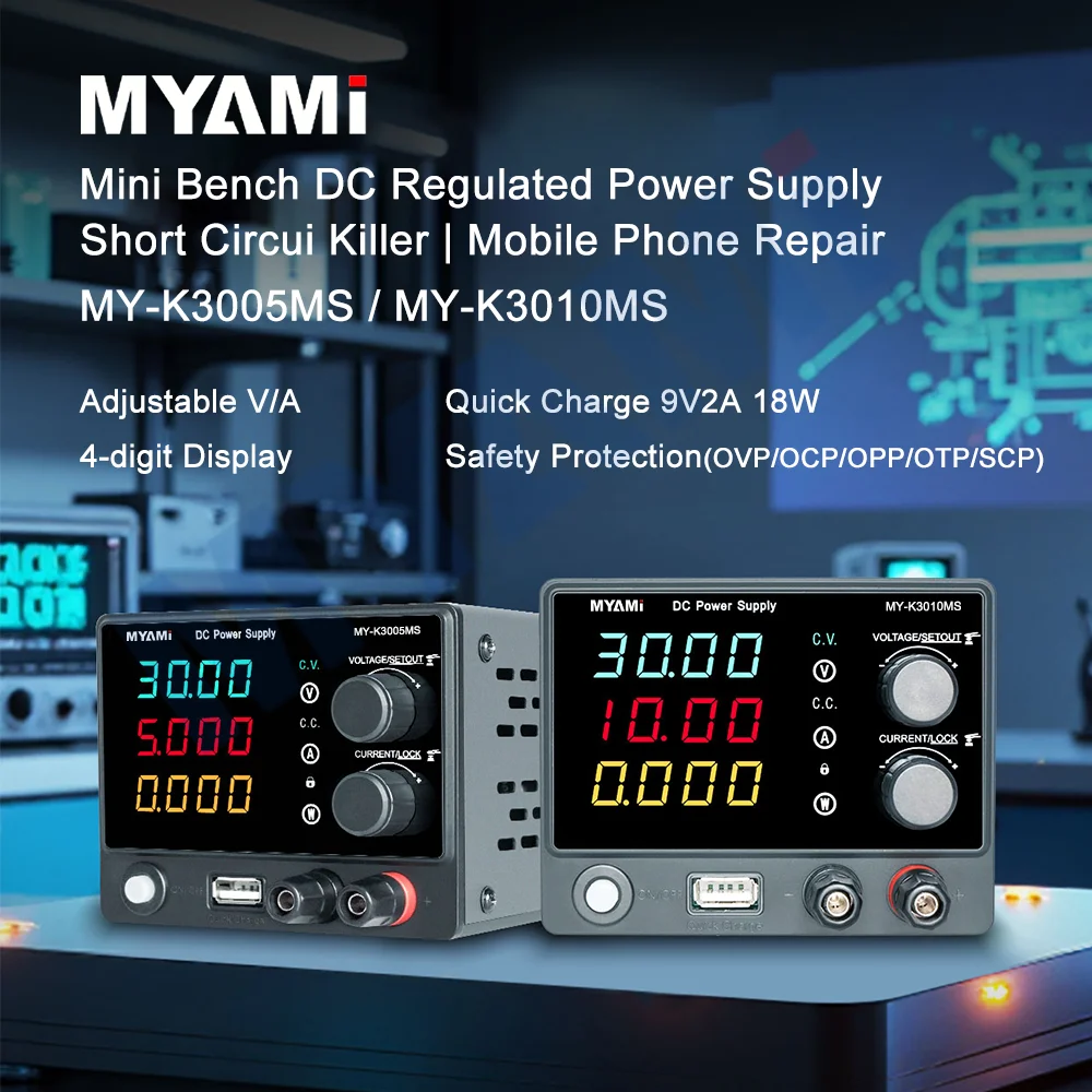 MYAMI 30V 5A 10A 150W 300W Adjustable Mini Bench DC Regulated Power Supply Variable Short Circuit Killer for Mobile Phone Repair