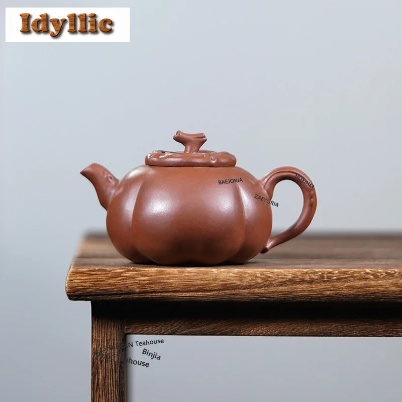 HOYIHM 130ml Aesthetic Yixing Purple Clay Teapots Handmade Persimmon Round Pot Raw Ore Dicaoqing Mud Kettle Zisha Teaset Gifts